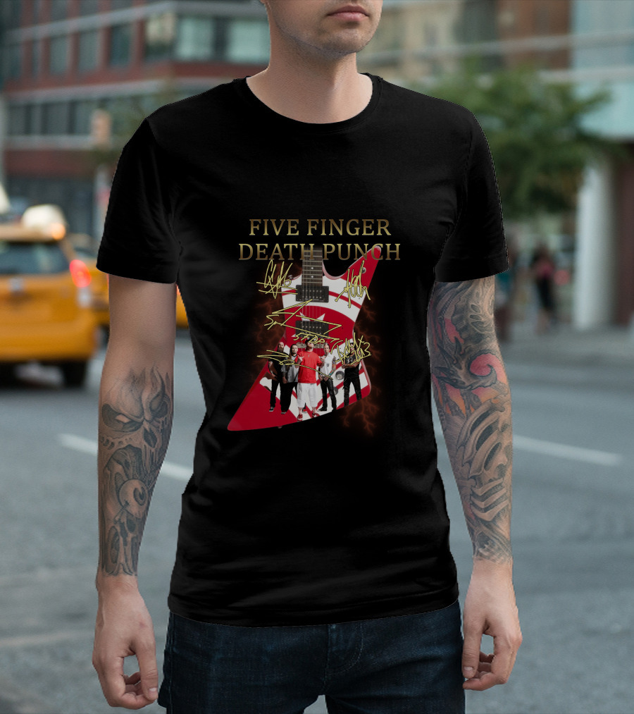 Five Finger Death Punch Signature Guitar Band Autograph T-Shirt