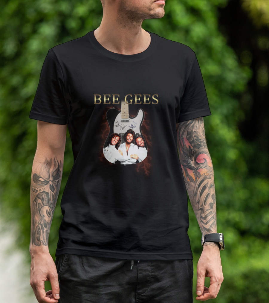 Bee Gees Guitar With Band Members Image T-Shirt