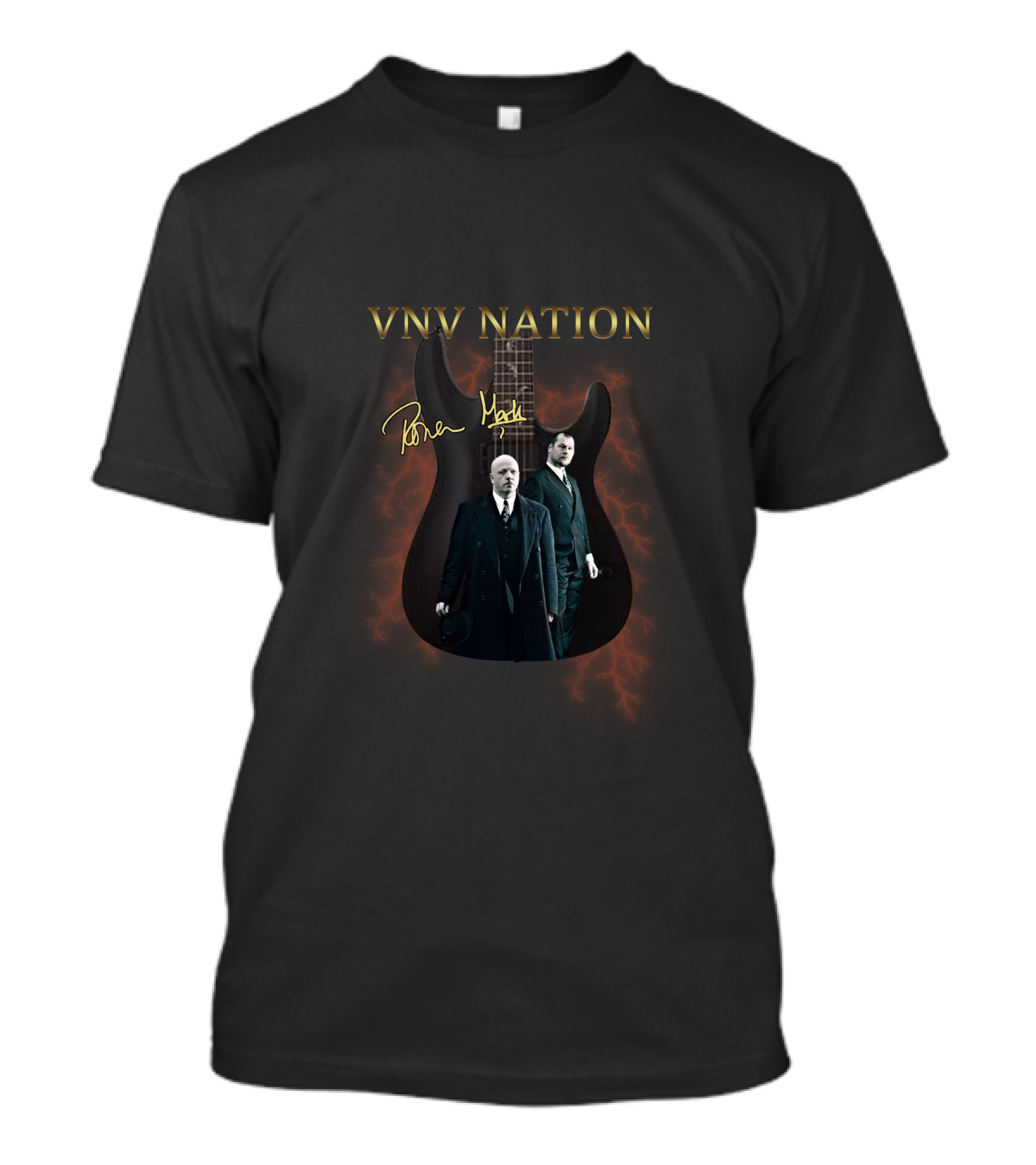 VNV Nation Ronan Harris Signature Guitar With Band Image T-Shirt