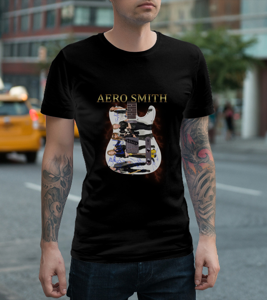 Aero Smith Band Members Signature Electric Guitar T-Shirt