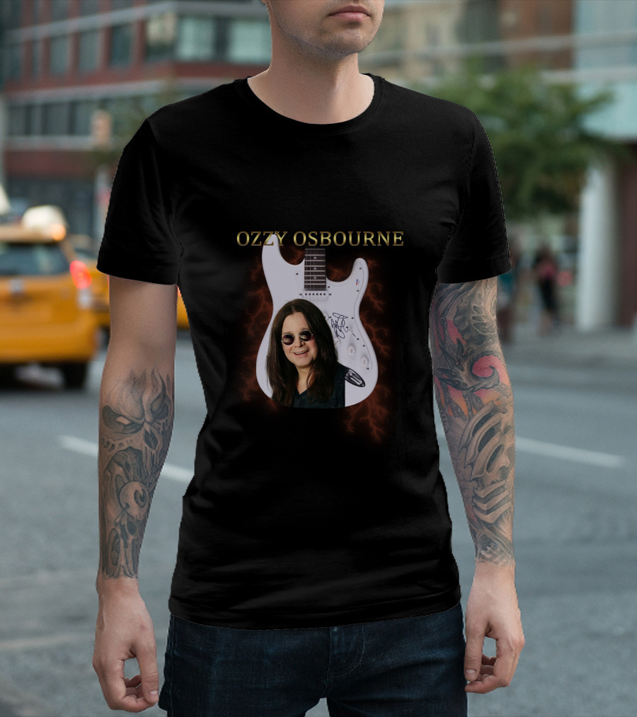 Ozzy Osbourne Signature Guitar with Lightning Background T-Shirt