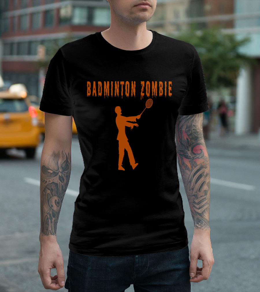 Funny Badminton Zombie Halloween T-Shirt