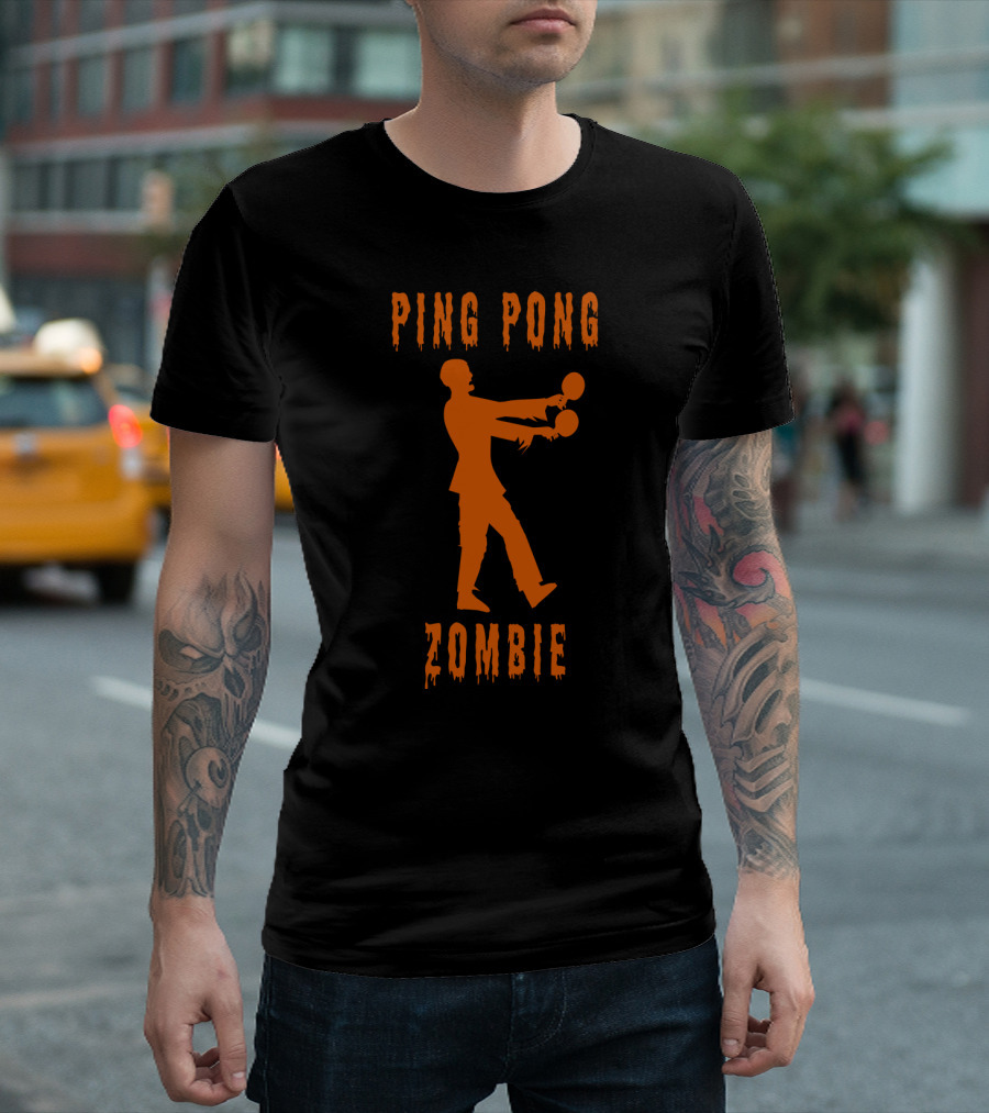 Ping Pong Zombie Humor With Silhouette Holding Paddles T-Shirt