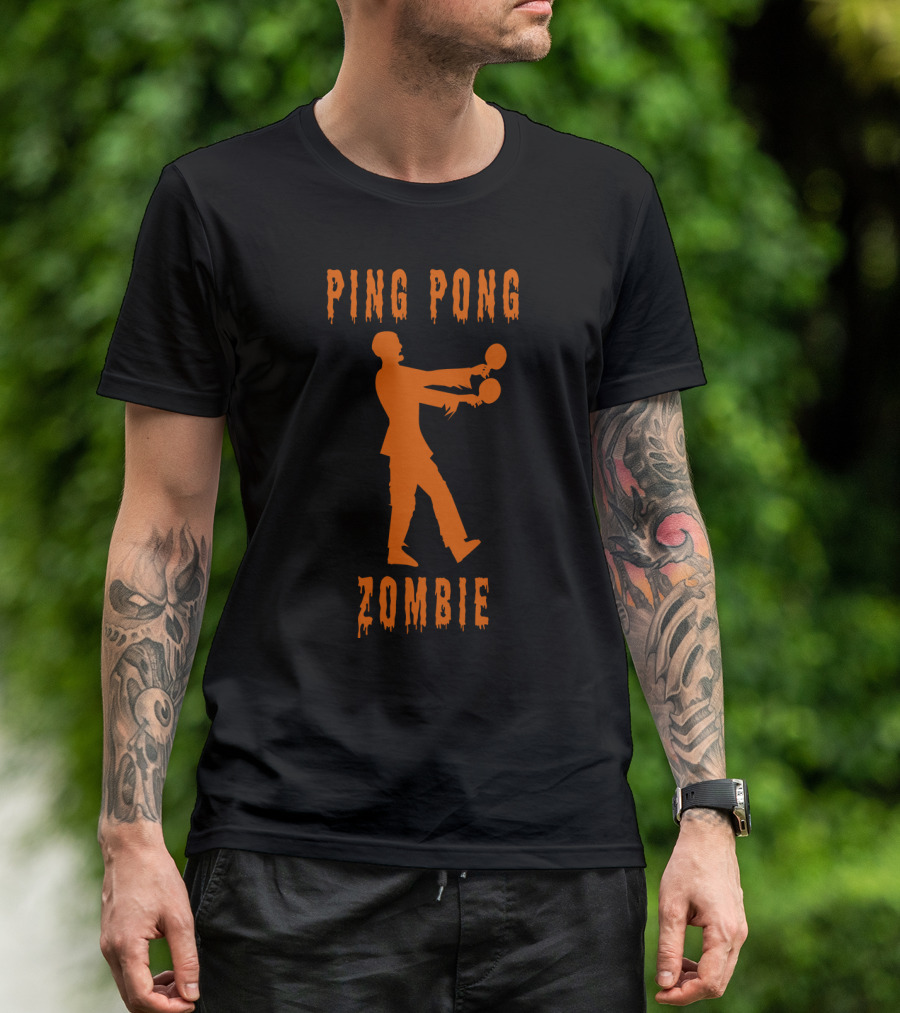 Ping Pong Zombie Humor With Silhouette Holding Paddles T-Shirt