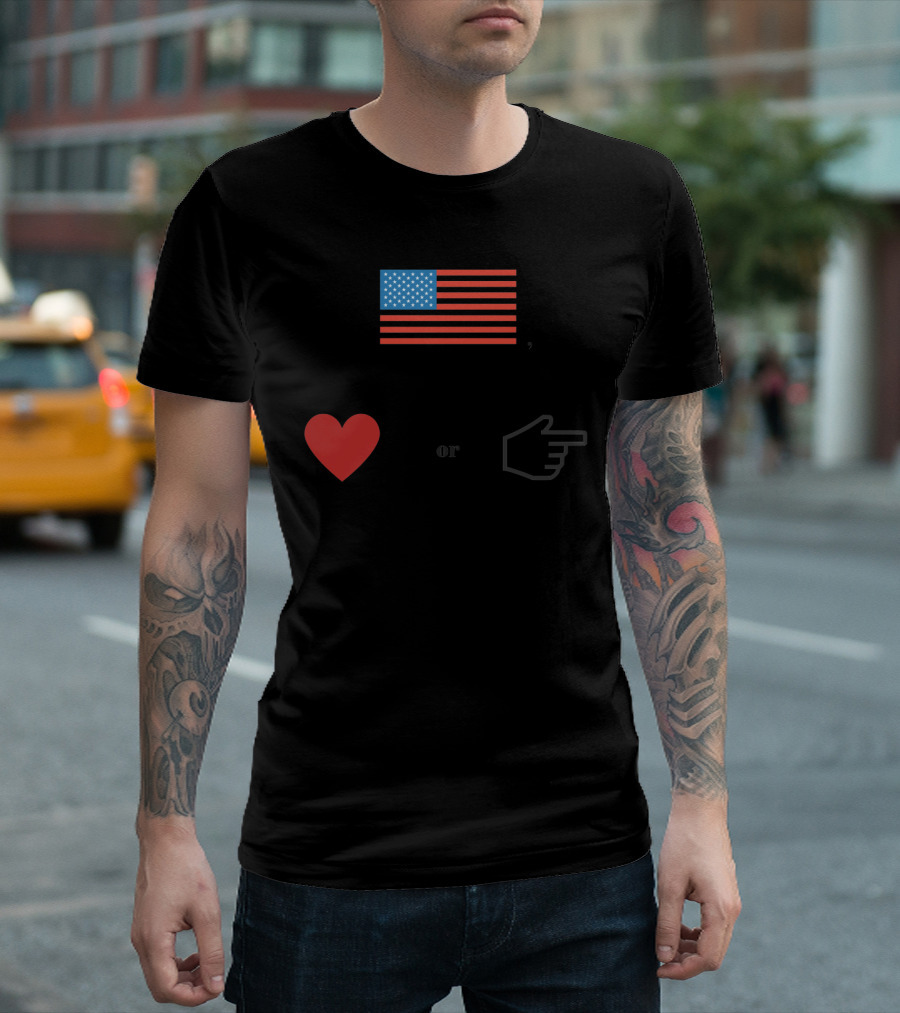 USA Flag Heart Or Hand Symbol Patriotic Message T-Shirt