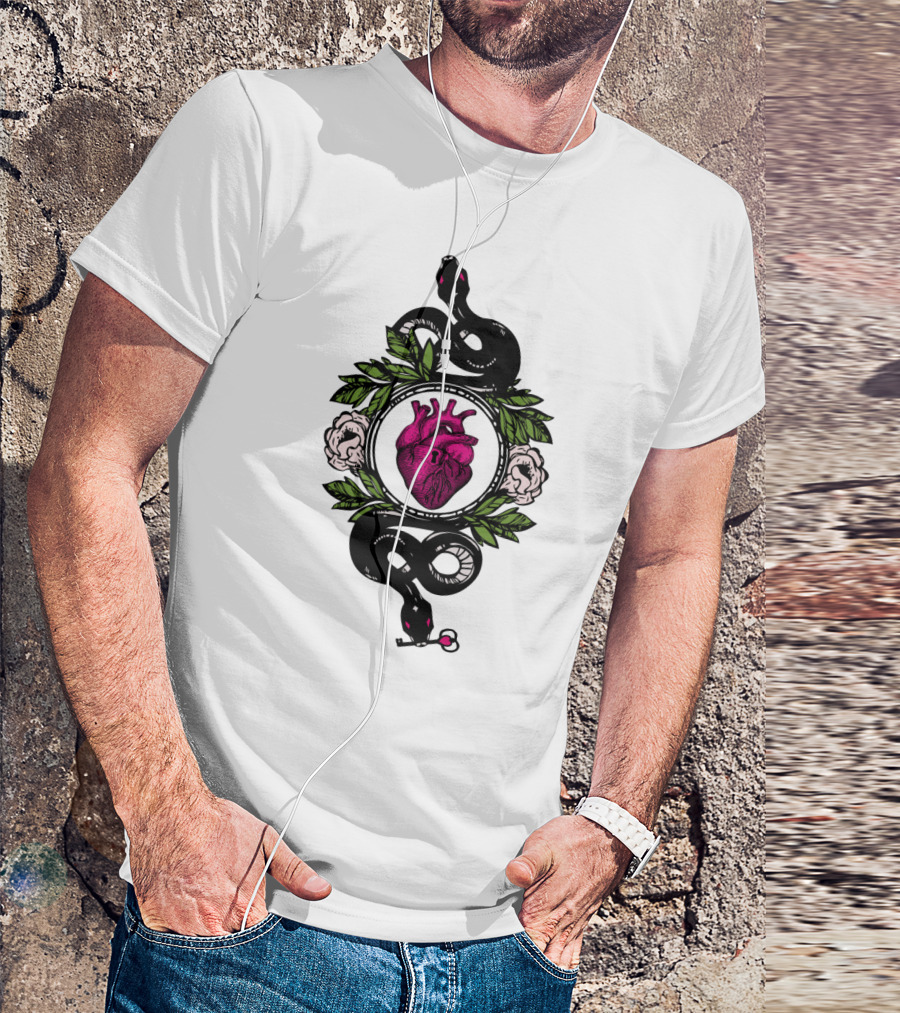 Knowledge Is Key Heart And Serpent In Floral Frame T-Shirt