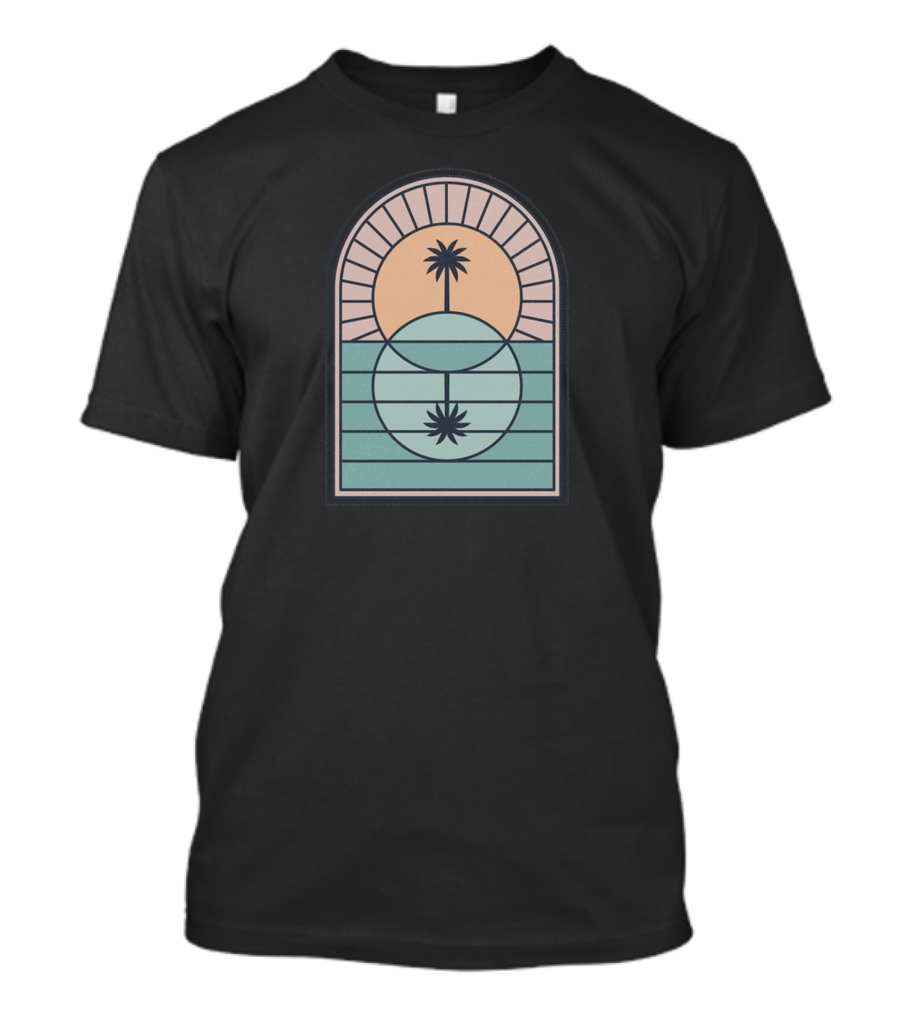 Venn Island Palm Tree Sunset And Reflection In Window Frame T-Shirt