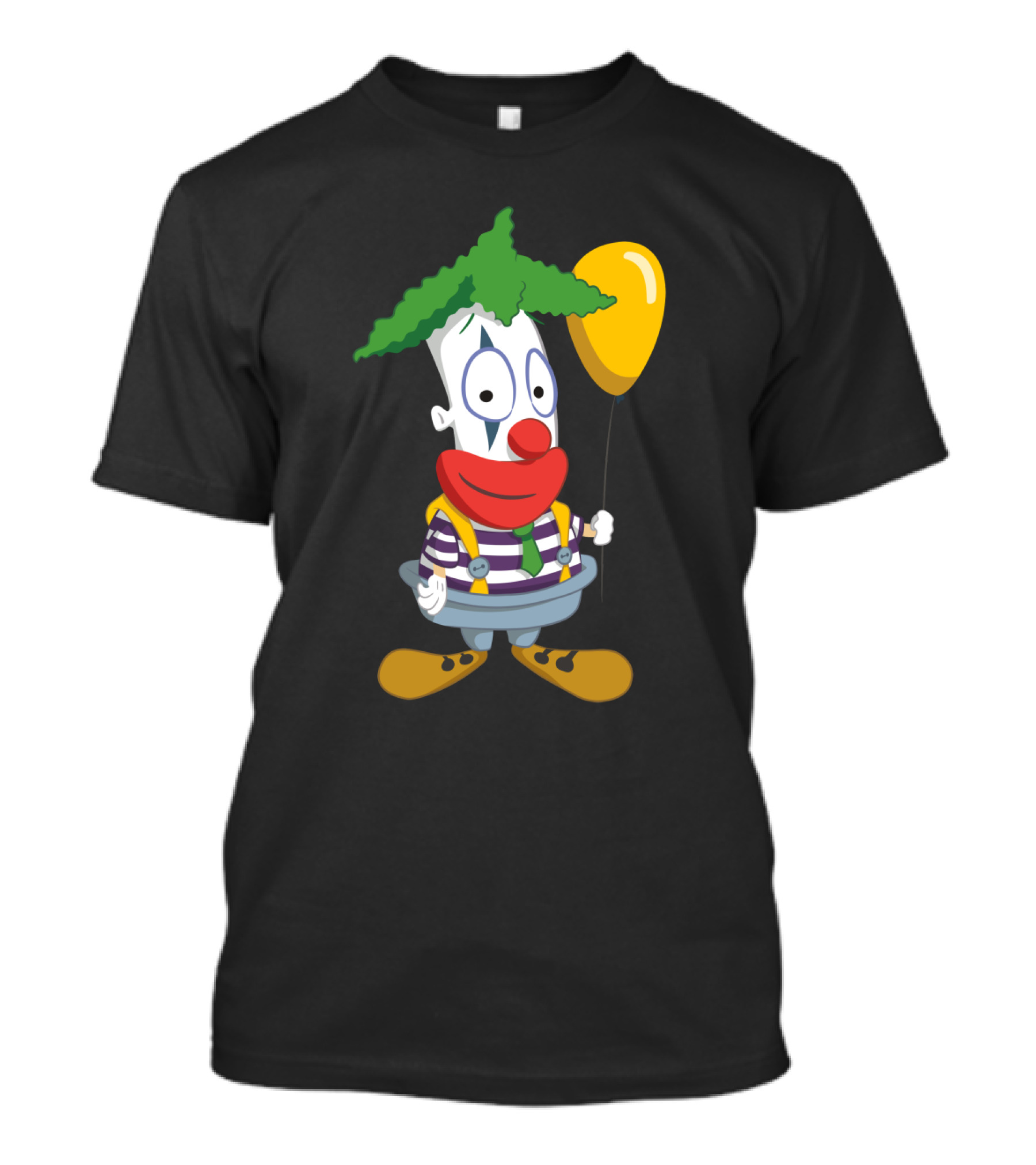 Whimsical Striped Circus Clown Juggling Joyful Yellow Balloon T-Shirt