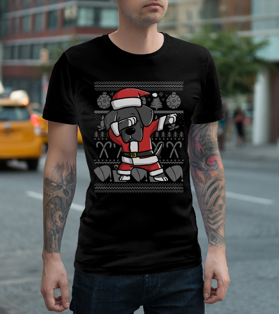 Great Dane Dabbing in Santa Costume with Christmas T-Shirt