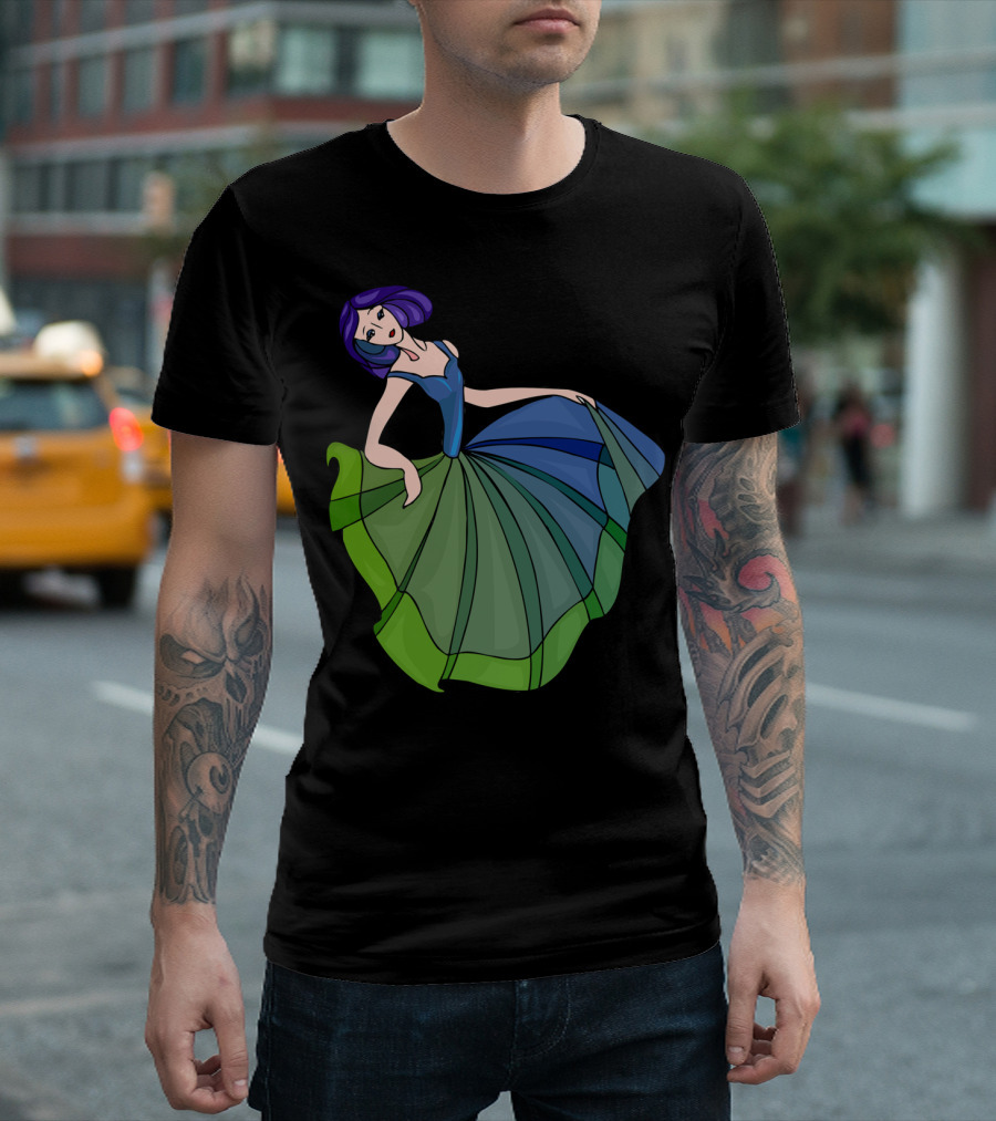 Colorful Dress Lady Best Dance Illustration Purple Hair Green Blue T-Shirt