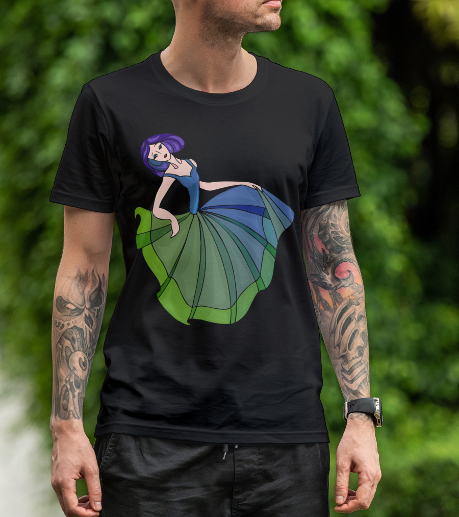 Colorful Dress Lady Best Dance Illustration Purple Hair Green Blue T-Shirt