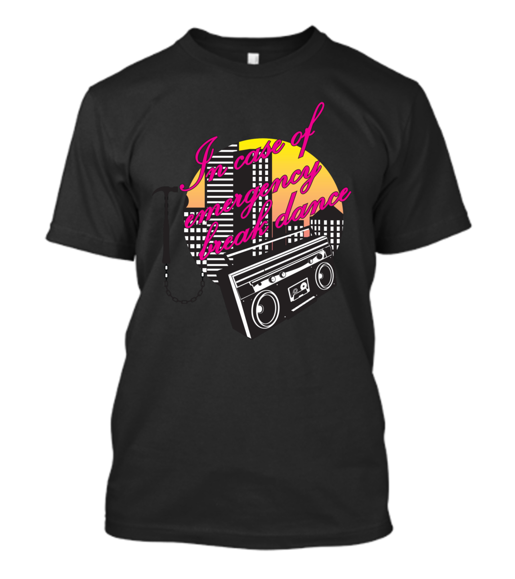 In Case Of Emergency Break Dance Boombox City Skyline T-Shirt