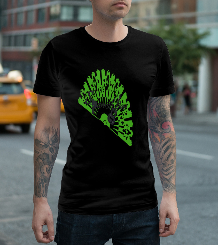 Spanish Bar Green Fan Floral Black Script T-Shirt