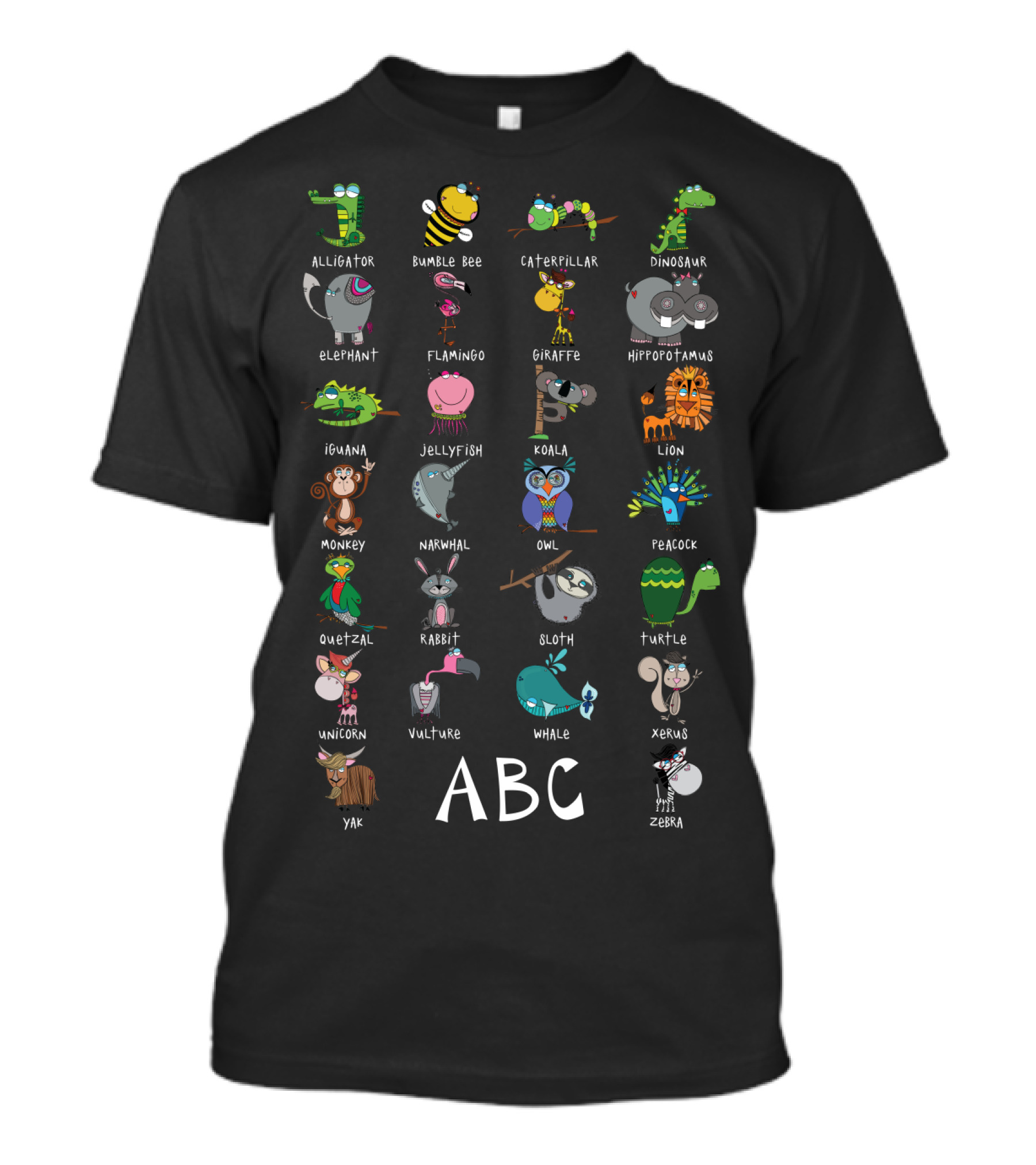 Amazing Alphabet Animals ABC Alligator Zebra Lion Monkey Whale Koala Narwhal Bonjour ArtMoms T-Shirt