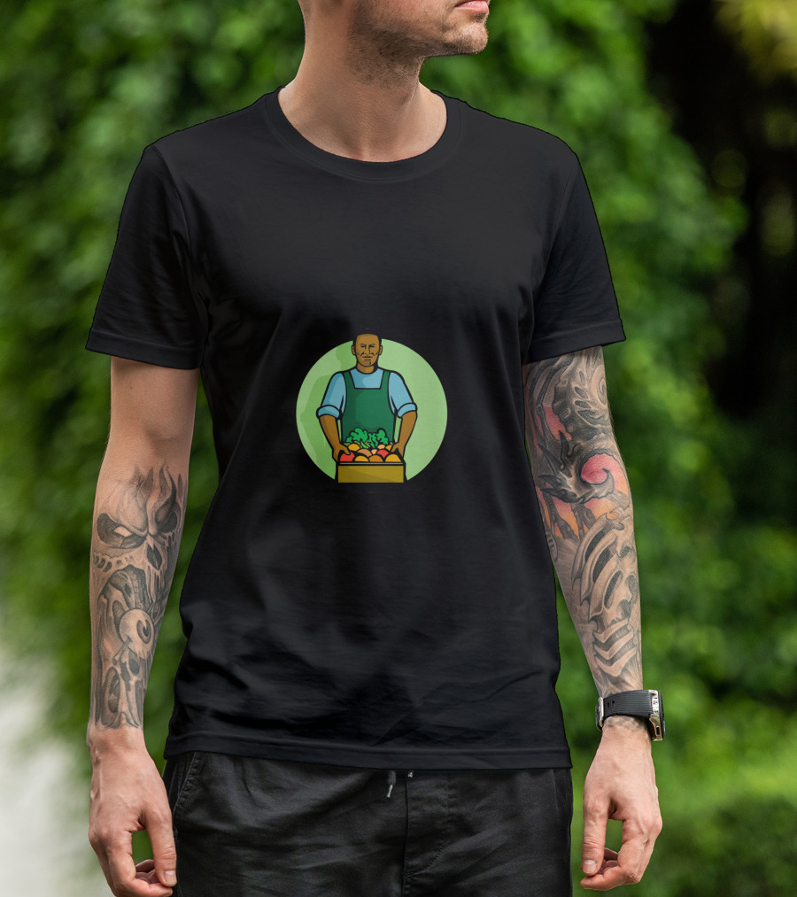 African American Greengrocer Holding Fresh Produce Basket T-Shirt
