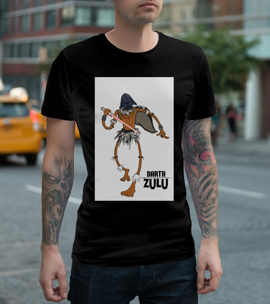 Darth Zulu Fusion: Iconic Mask and Warrior Spirit with Lightsaber T-Shirt