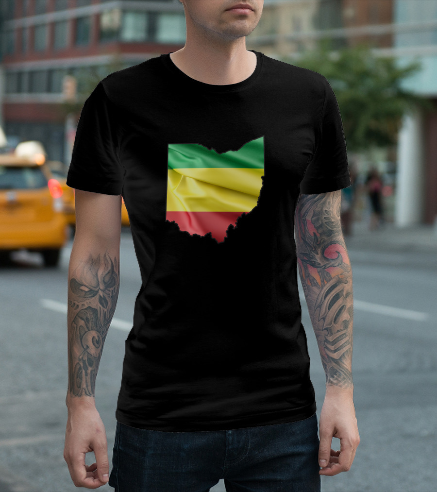 Born and Raised Ethiopia Flag Ohio Outline T-Shirt