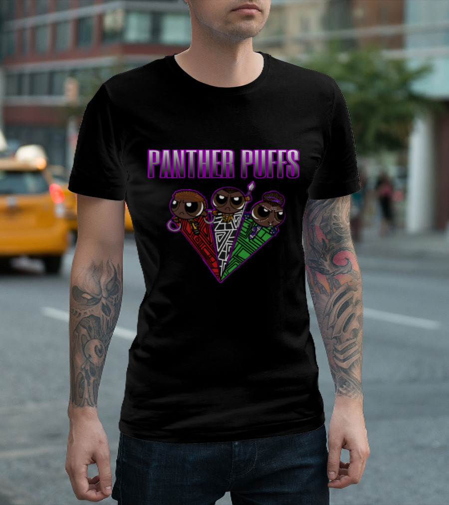Black Panther Powerpuff Mashup Panther Puffs Superhero African T-Shirt