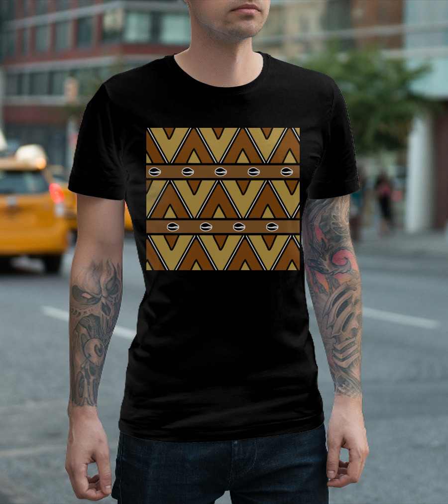 African Mud Cloth Pattern with Geometric Design and Shell Motif T-Shirt