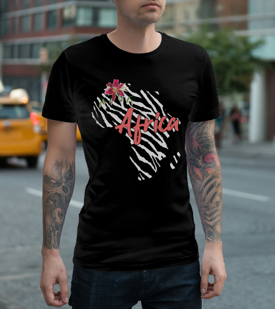 Africa Zebra Pattern Map with Floral Accent T-Shirt