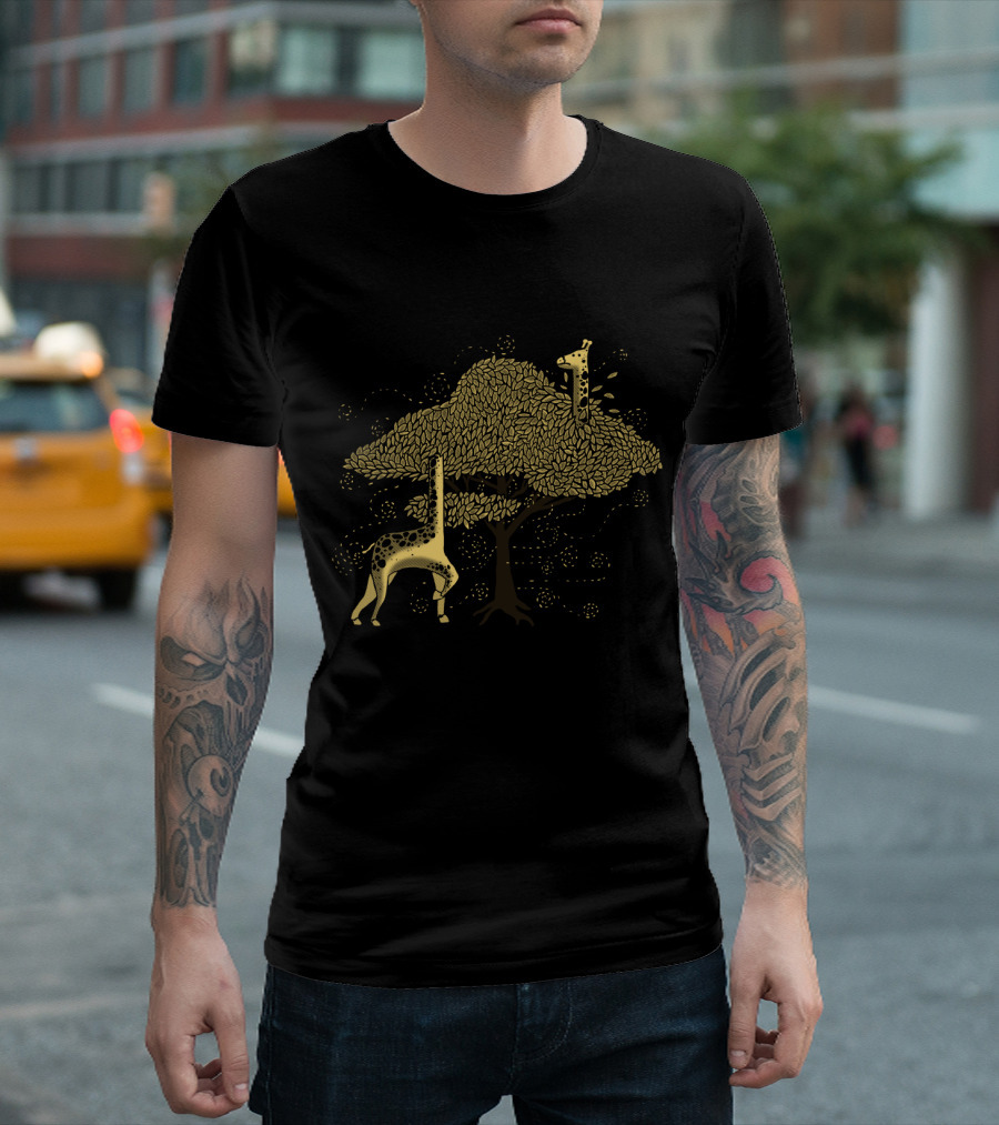Giraffes Hidden Among Leaves in African Wilderness T-Shirt