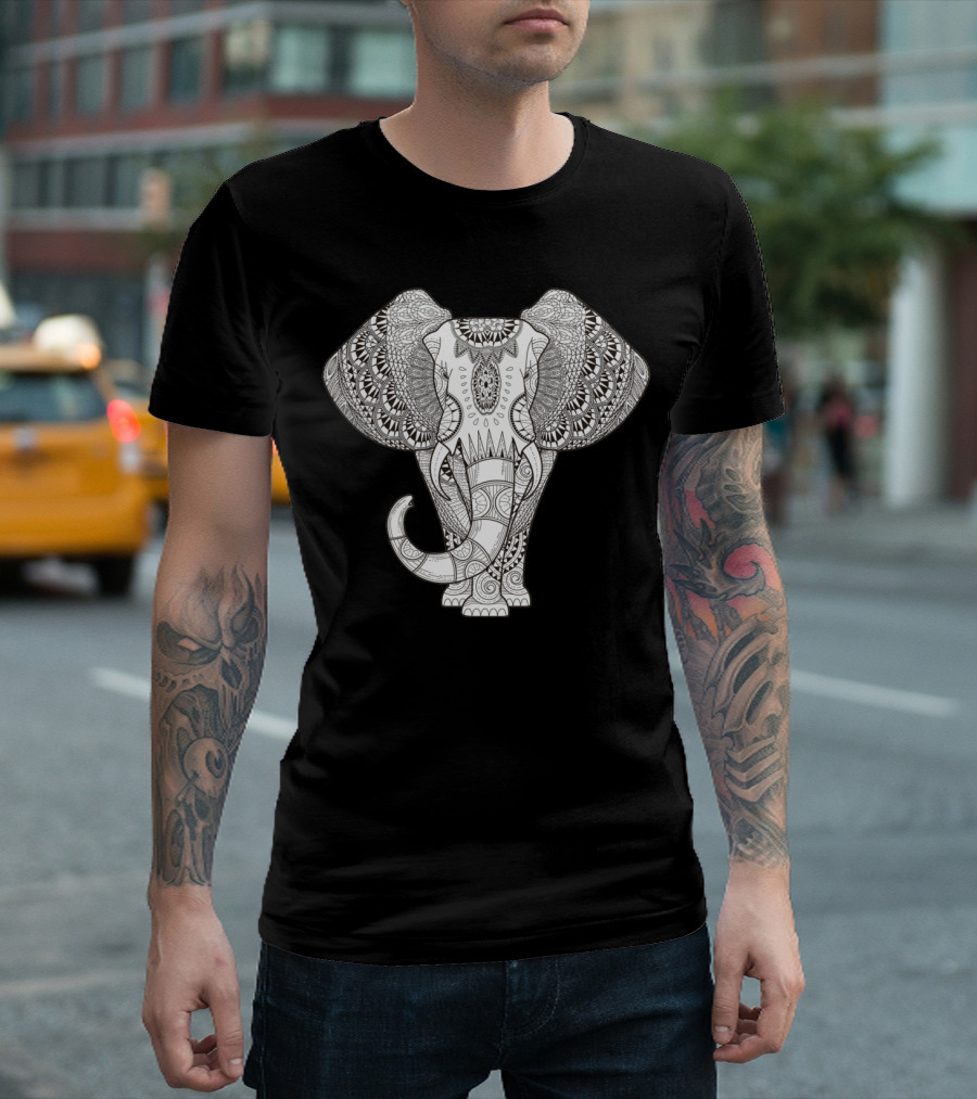 Intricate Mandala White Elephant T-Shirt