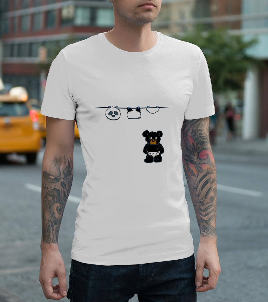 Black Bear Secret with Panda Mask Hanging on Clothesline T-Shirt