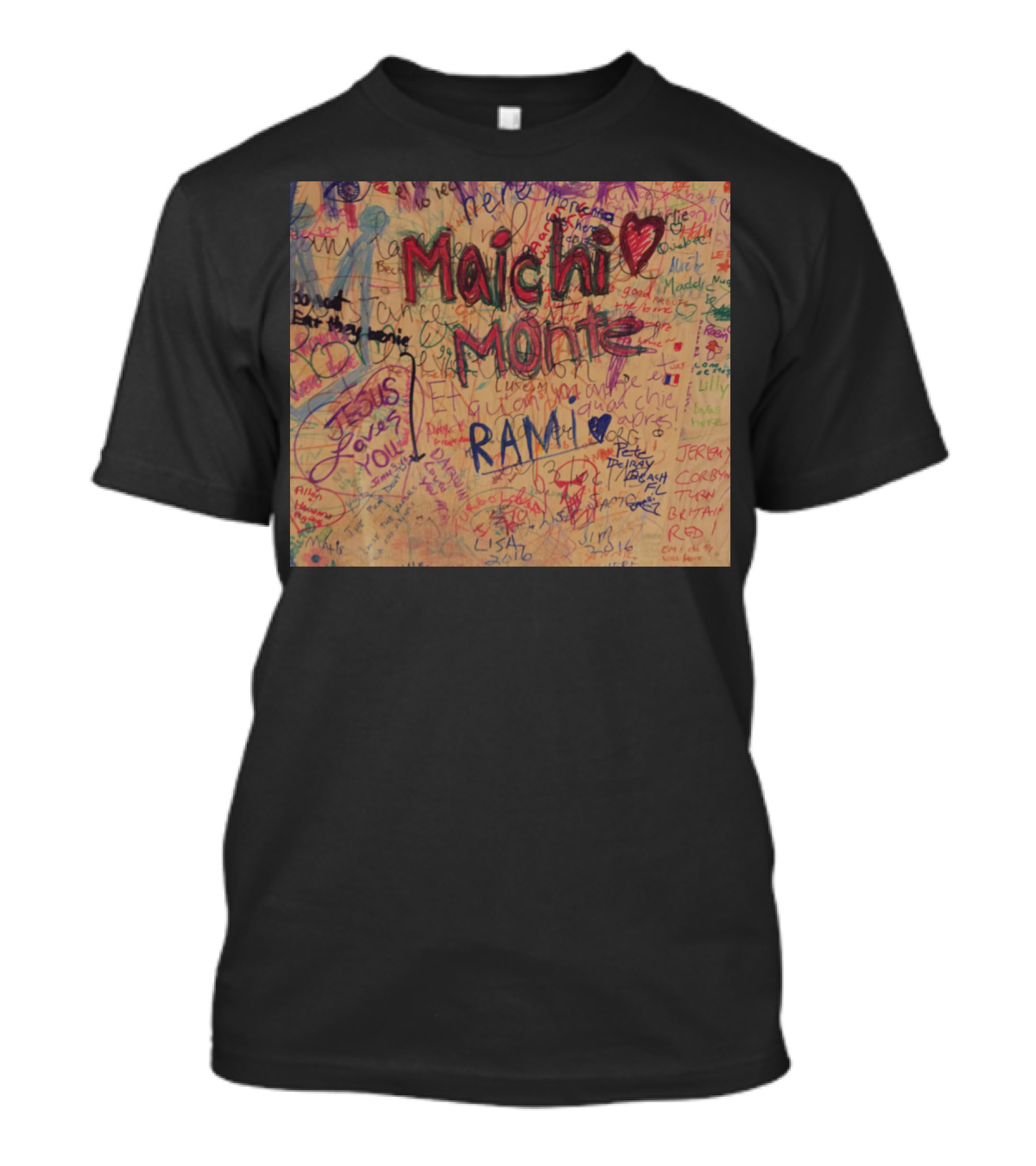 Quebecitti Graffiti Art: Maichi Monte Rami Jesus Loves You Text Collage T-Shirt