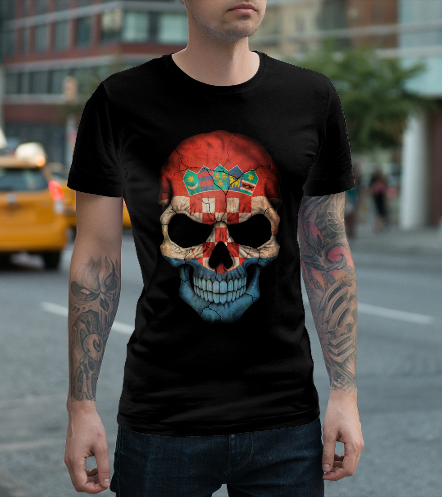 Croatian Coat of Arms Skull with Red White Blue T-Shirt