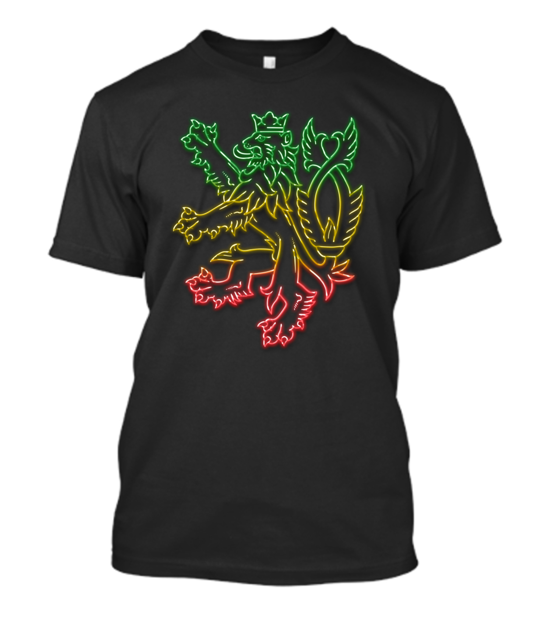 Neon Rasta Lion With Czech Republic Coat Of Arms Reggae Jamaican Roots T-Shirt