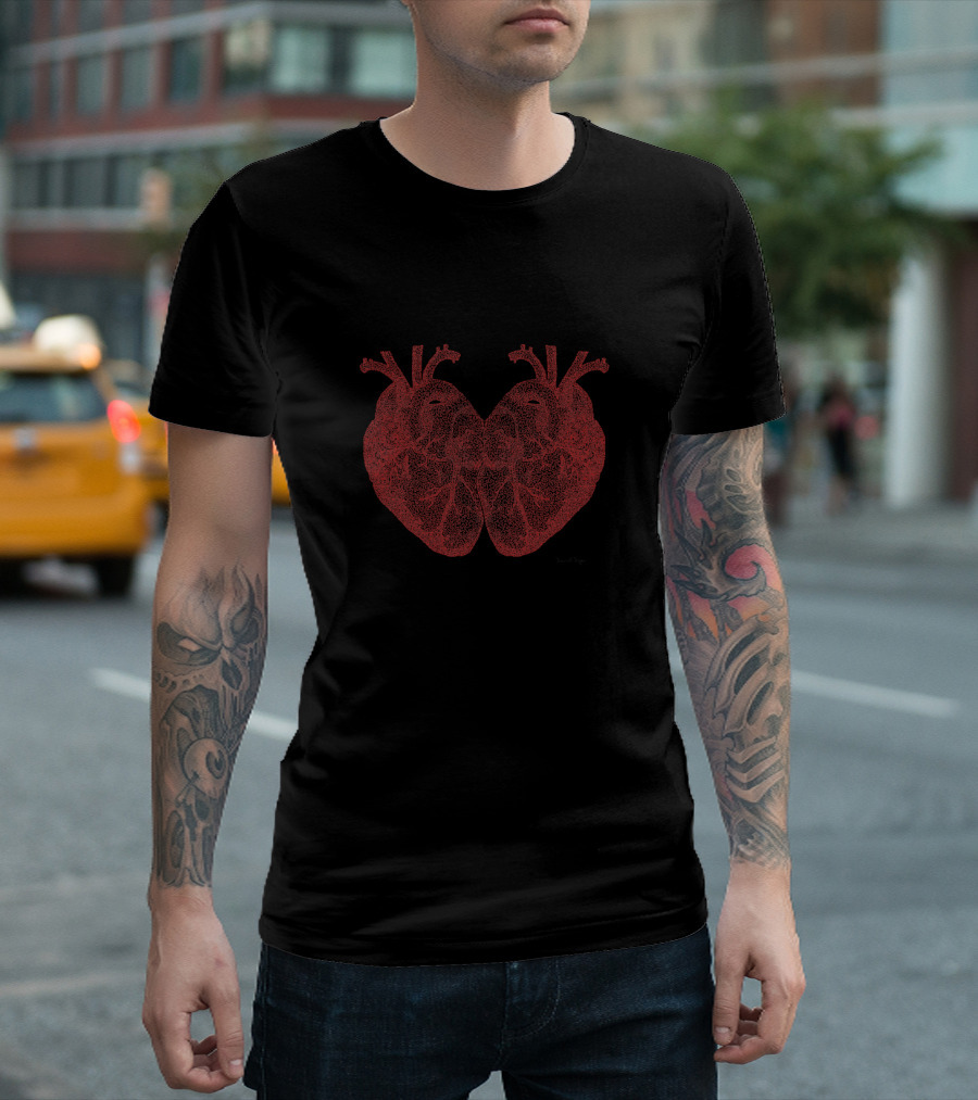 Mirror Image Of Red Hearts In One Continuous Line T-Shirt