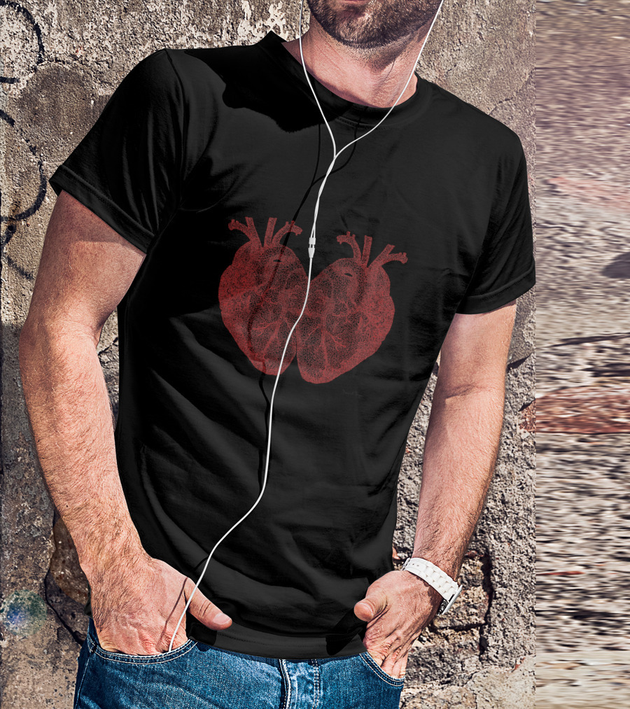 Mirror Image Of Red Hearts In One Continuous Line T-Shirt