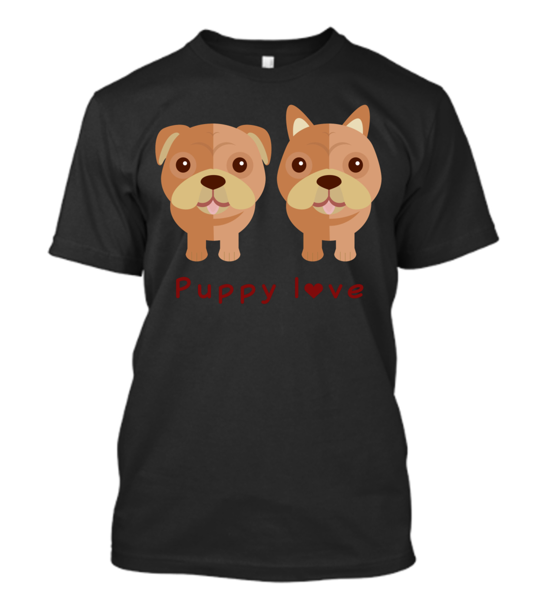 Puppy Love Cute Bulldog Pair With Heart Typography T-Shirt