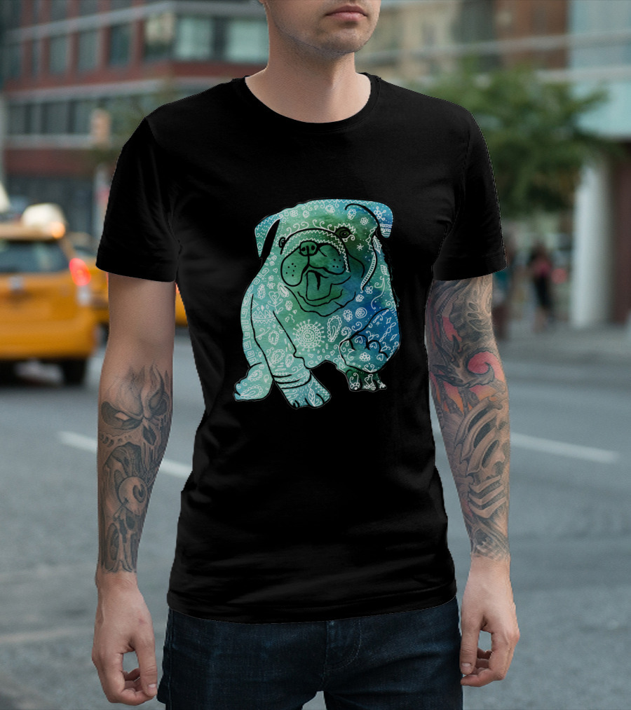 Intricate Paisley Pattern Blue French Bulldog T-Shirt