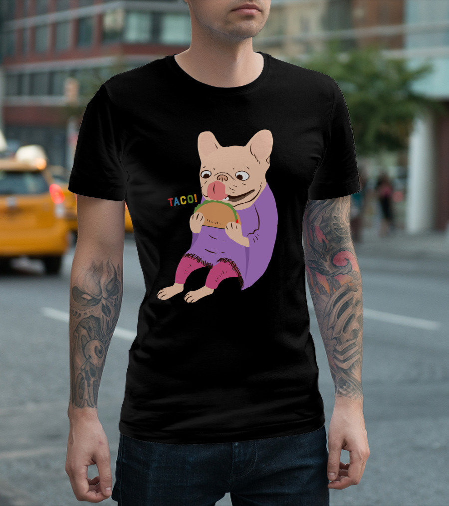 Frenchie Enjoys Taco Delight with Enthusiasm T-Shirt
