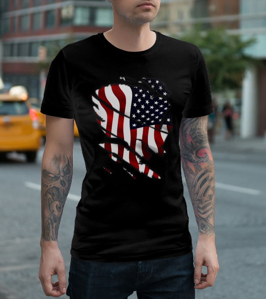 American Flag Torn Design Inside T-Shirt