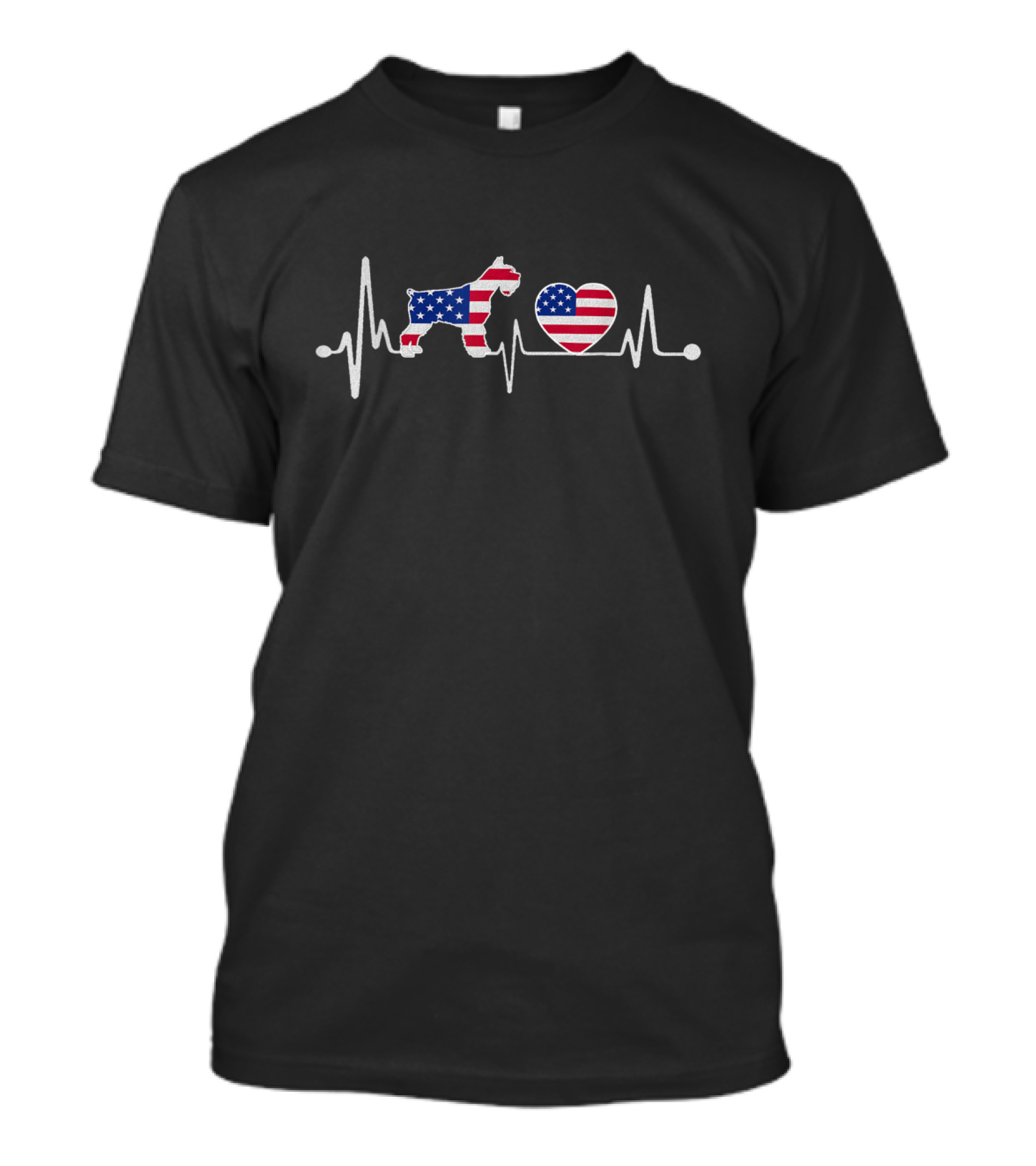 Patriotic Schnauzer With Heartbeat And American Flag Love 4th July T-Shirt