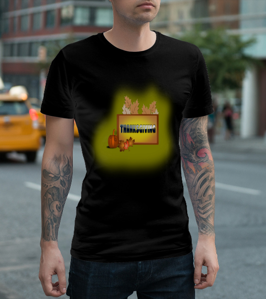 Thanksgiving Pumpkin and Autumn Leaves Festive T-Shirt