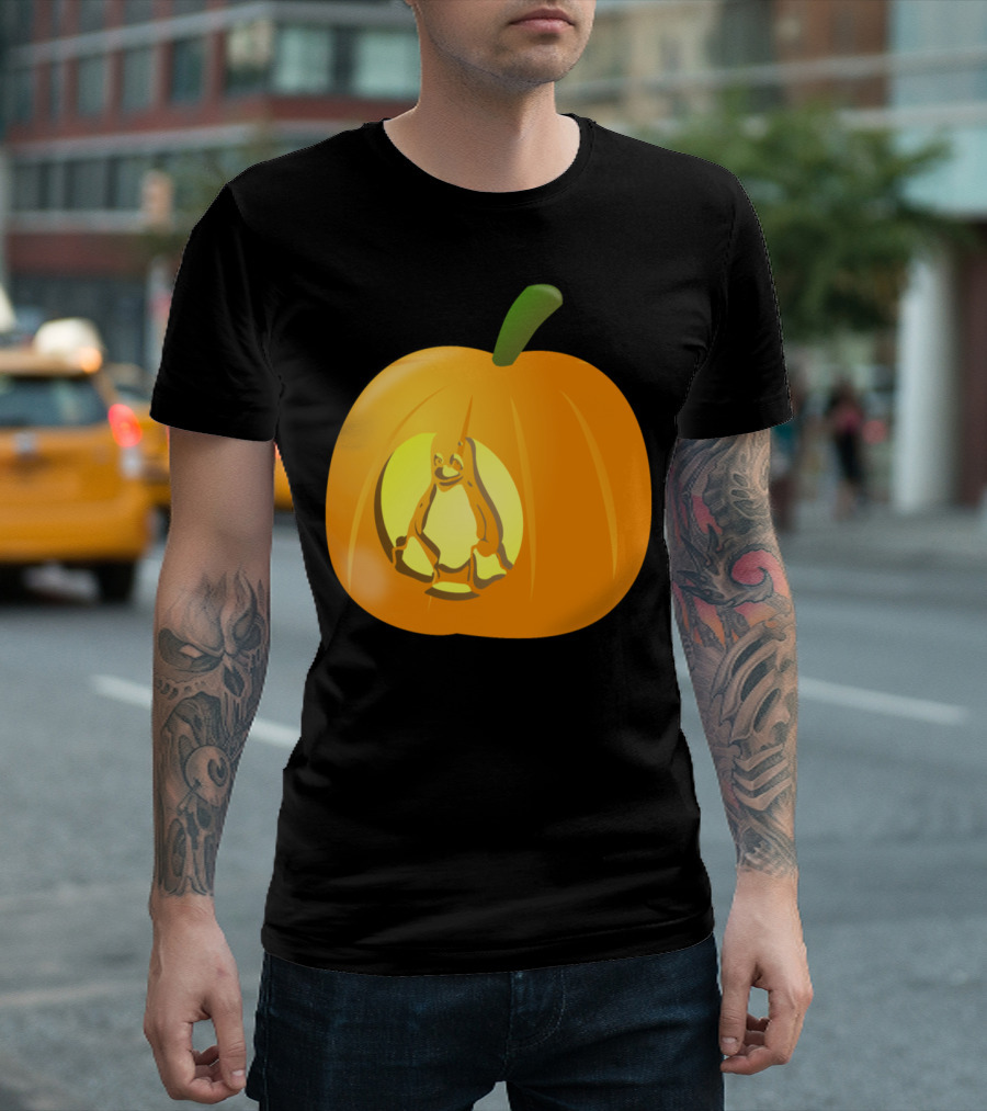 Tux Penguin Carved Inside Glowing Halloween Pumpkin T-Shirt