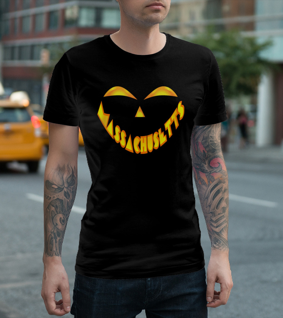 Massachusetts Jack O' Lantern Pumpkin Face Text Halloween T-Shirt