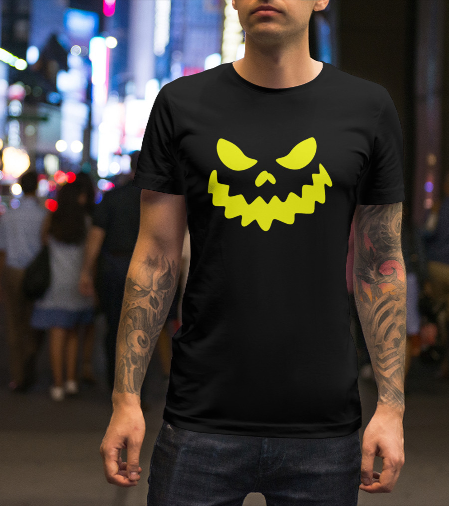 Pumpkin Jack O Lantern Face Scary Yellow Eyes And Mouth Halloween T-Shirt
