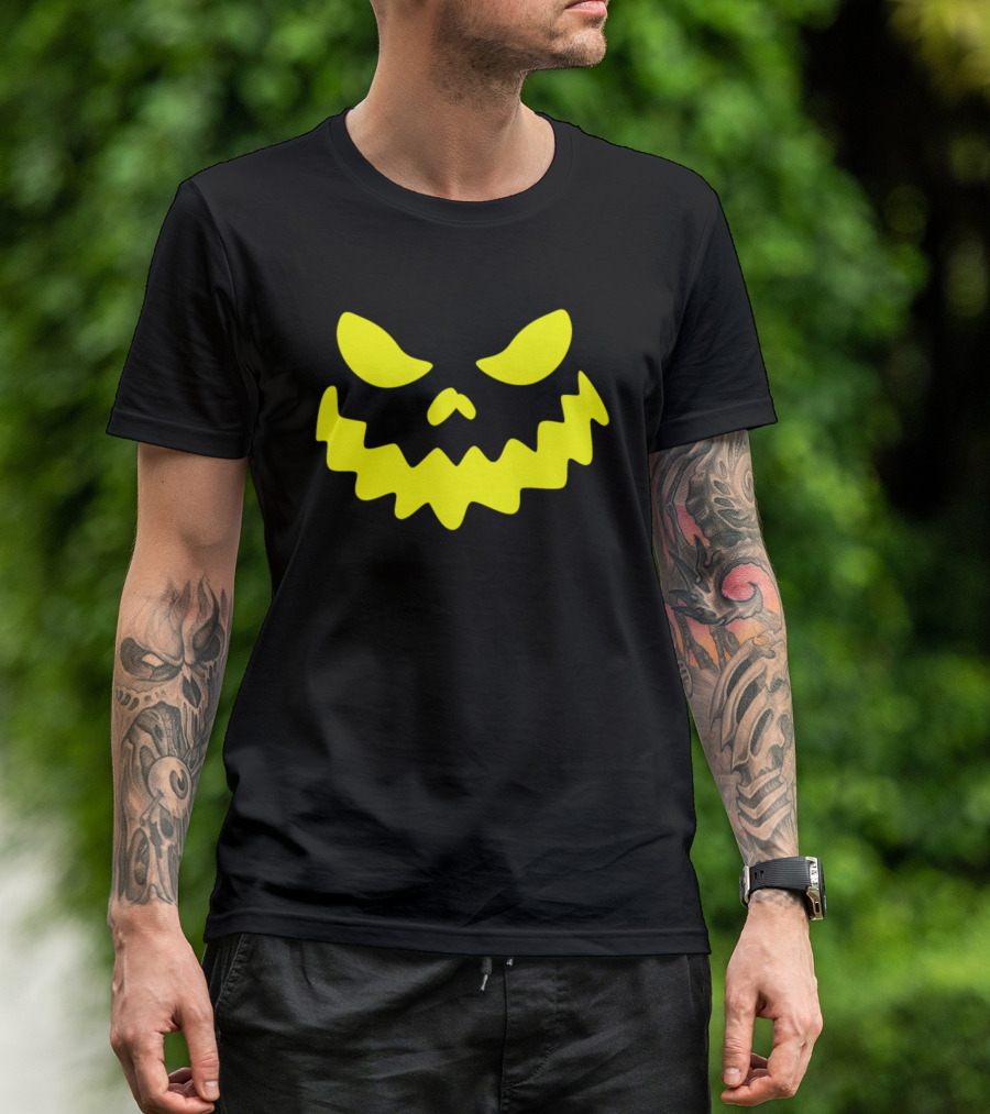 Pumpkin Jack O Lantern Face Scary Yellow Eyes And Mouth Halloween T-Shirt