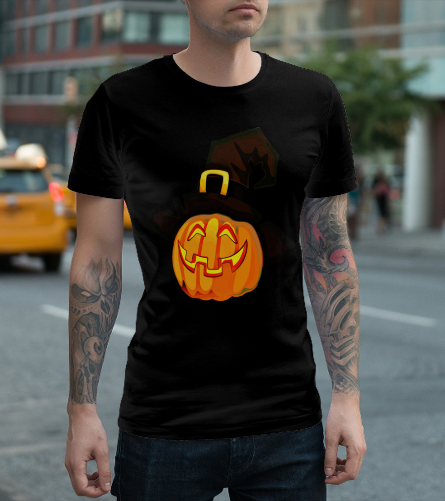 Halloween Pumpkin Head Witch Hat Wizard T-Shirt