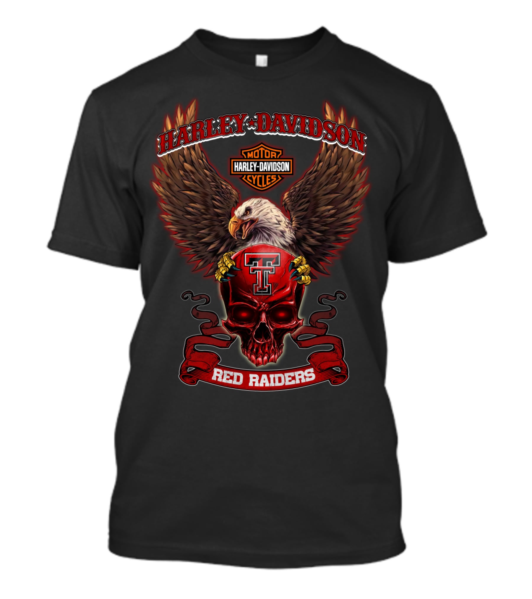 Harley Davidson Texas Tech Red Raiders Eagle Skull T-Shirt