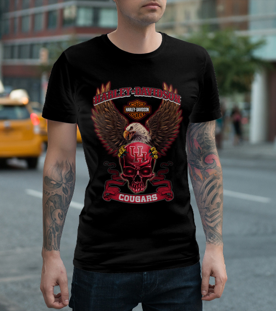 Harley Davidson Cougars Hd 0423 Houston Cougars Bald Eagle Skull T-Shirt