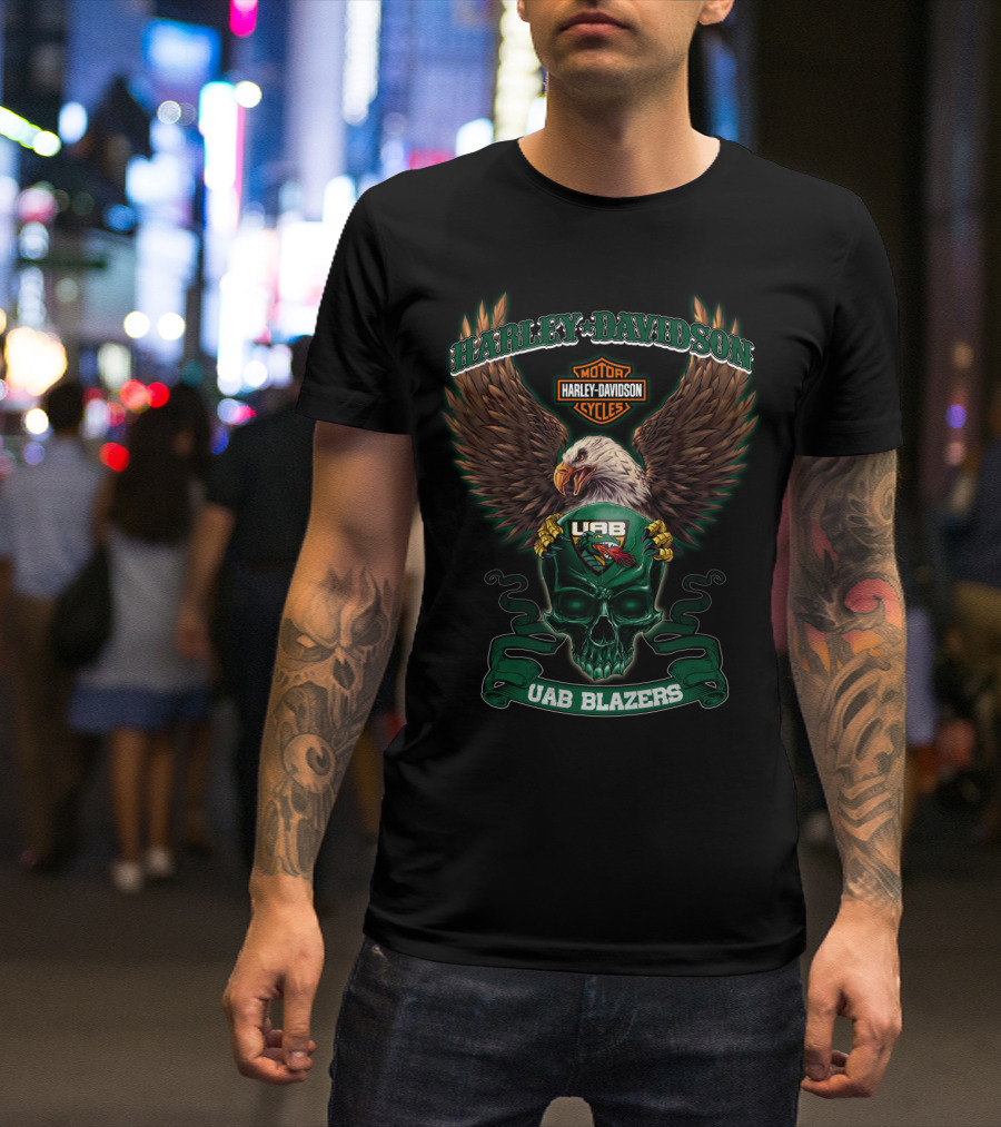 Harley Davidson Motor Cycles Uab Blazers Eagle Skull T-Shirt