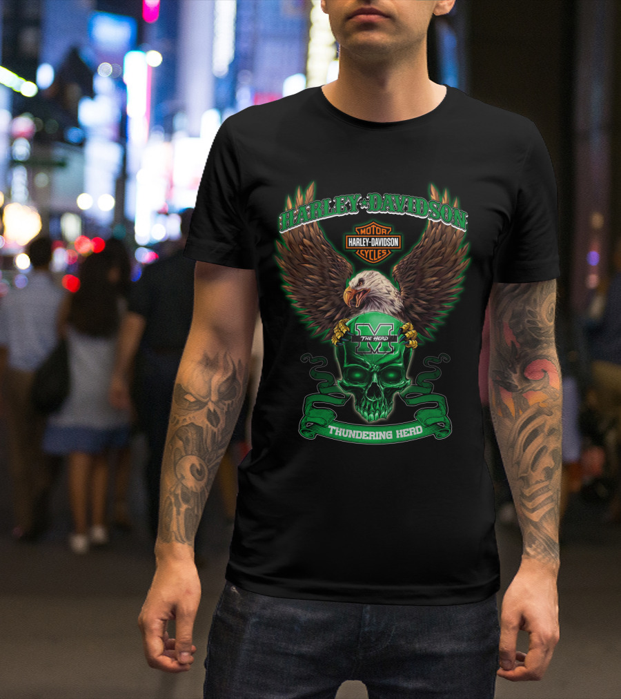 Harley Davidson Motorcycles Marshall Thundering Herd The Herd Eagle Skull T-Shirt
