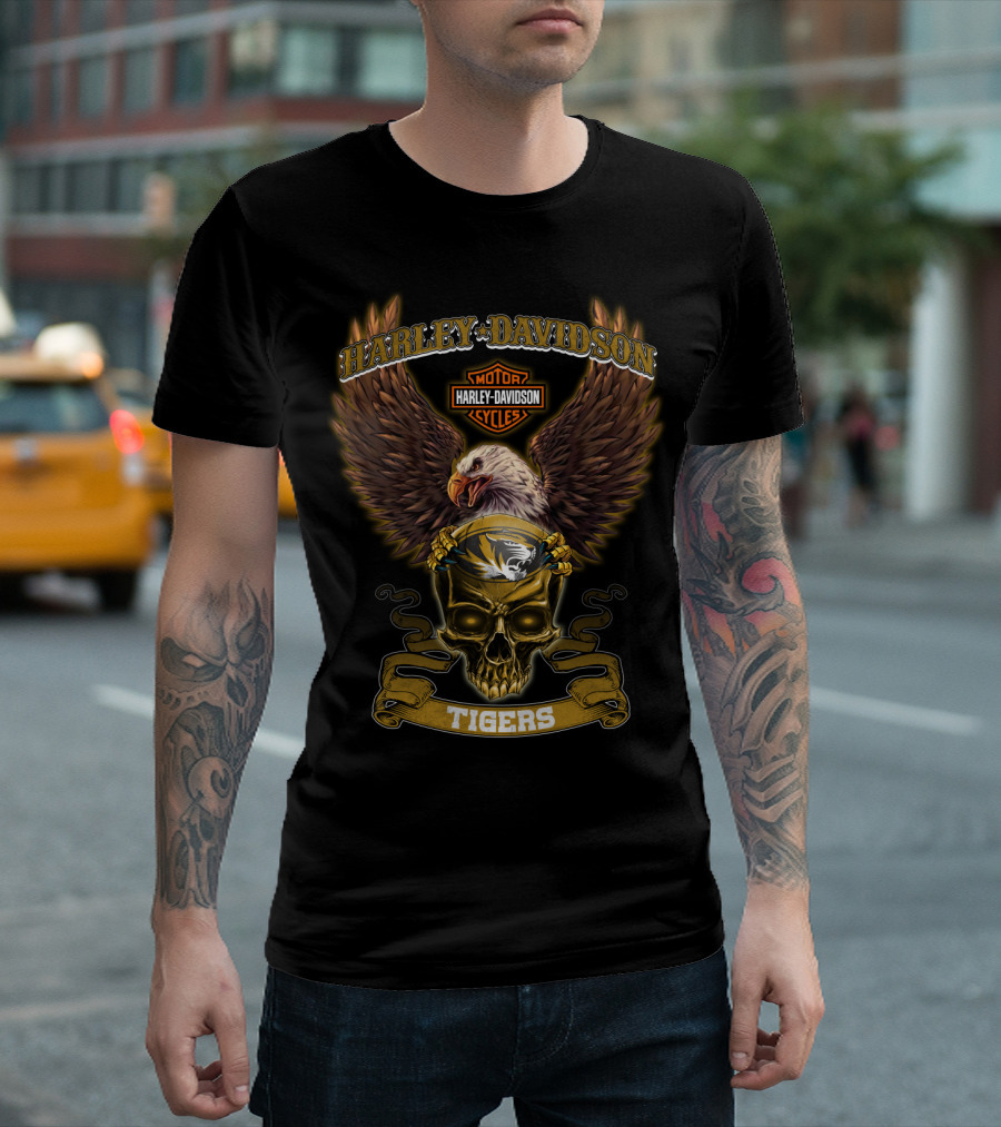 Harley Davidson Motor Cycles Eagle Skull Tigers T-Shirt