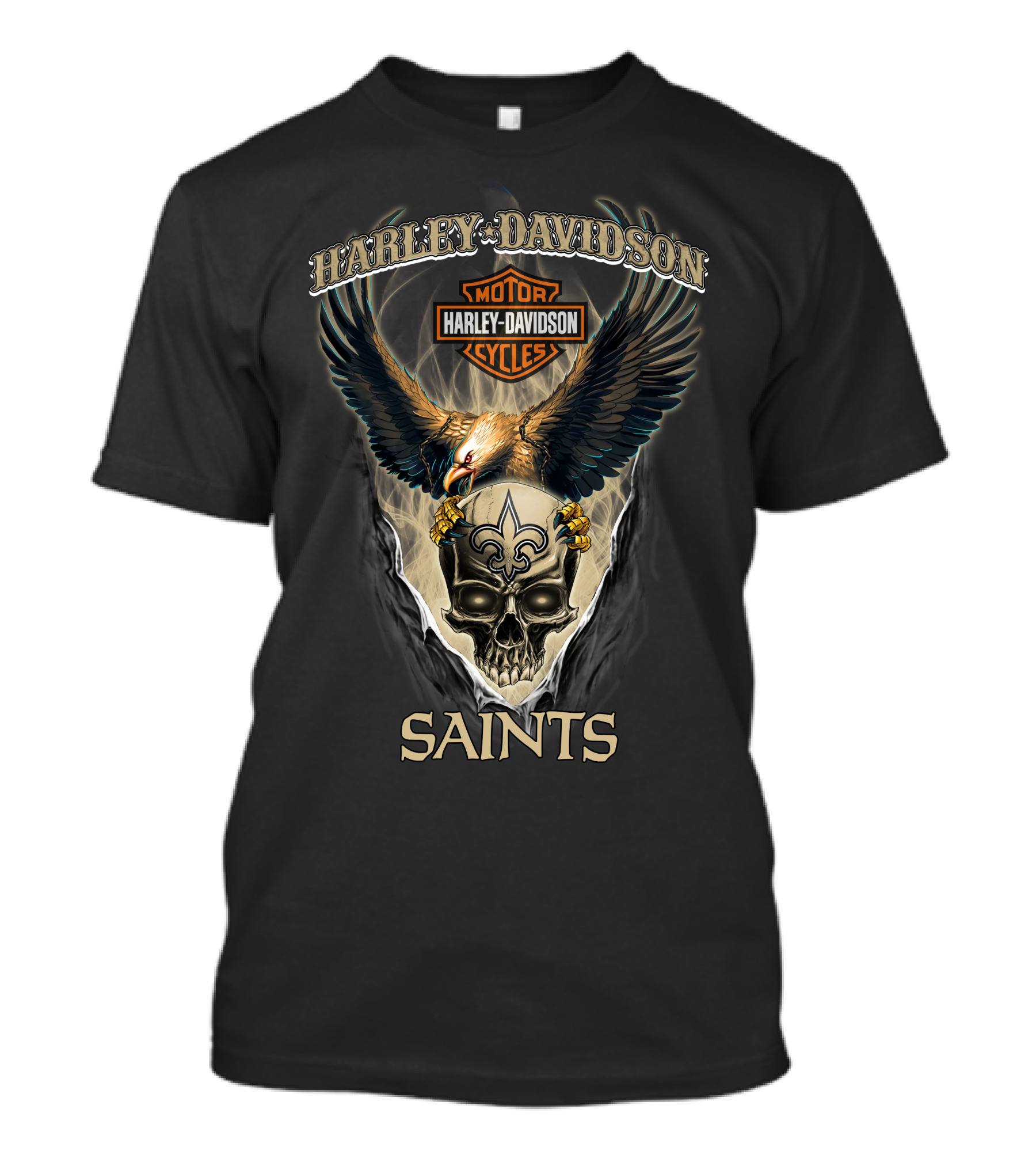 Harley Davidson Motor Cycles Eagle Skull New Orleans Saints T-Shirt