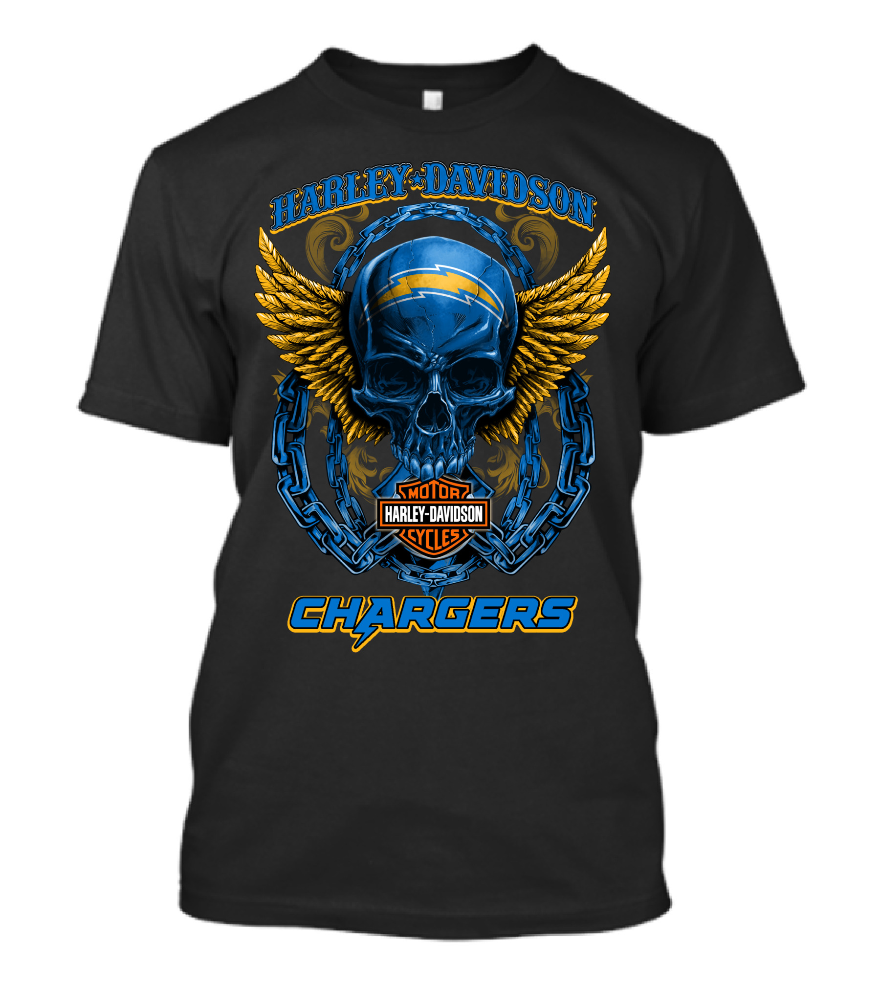 Harley Davidson Los Angeles Chargers Skull Motor Cycles T-Shirt